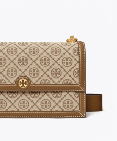 Tory Burch T Monogram Jacquard Shoulder Bag, Hazelnut