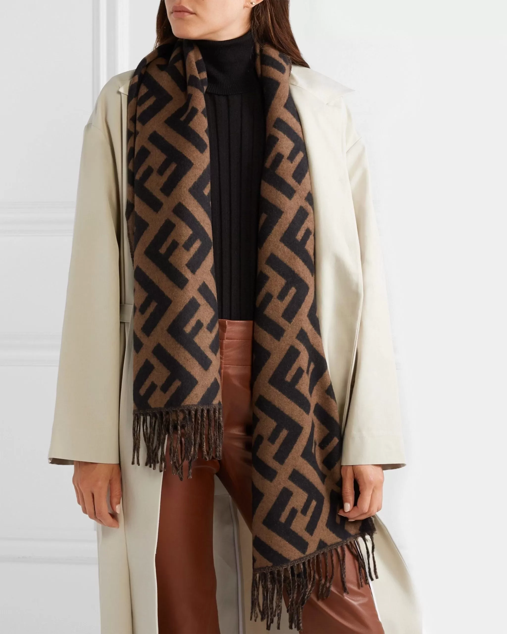 Fendi FF Brown Cashmere Scarf