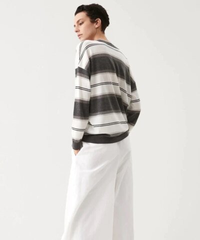 Brunello Cucinelli Cardigan In Cashmere With Sparkling Stripes