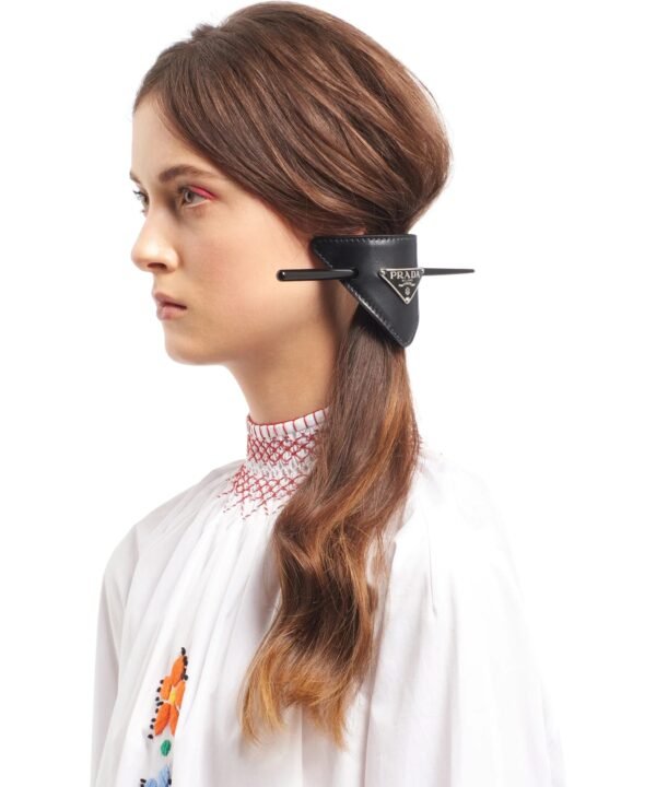 Prada Black Leather Hair Clip