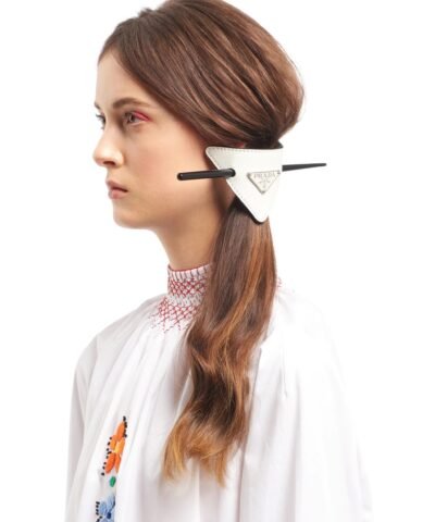 Prada White Leather Hair Clip