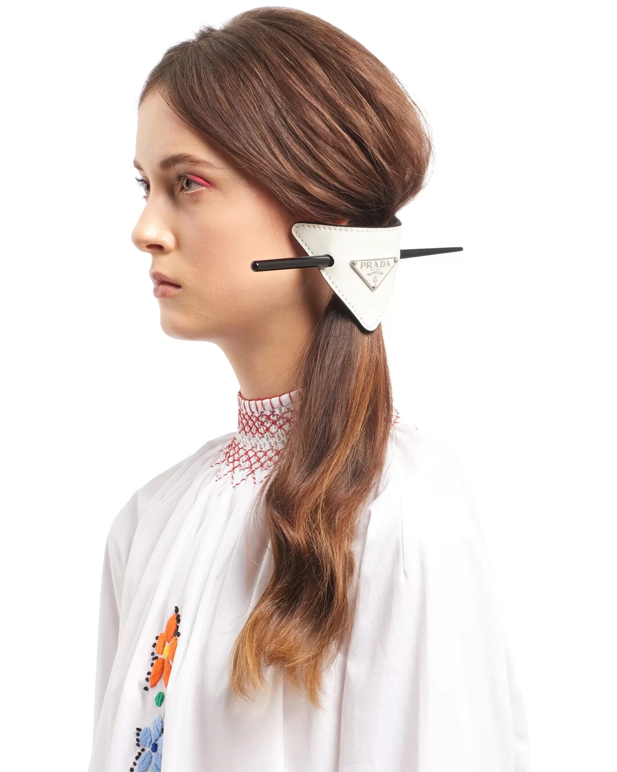 Prada White Leather Hair Clip