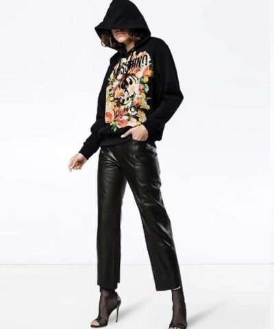 Moschino Cotton Hoodie With Floral Logo Motif Black