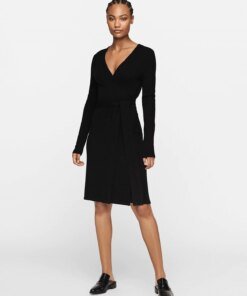 DVF New Linda Wool-Cashmere Wrap Dress, Black
