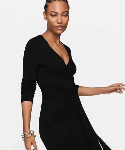 DVF New Linda Wool-Cashmere Wrap Dress, Black