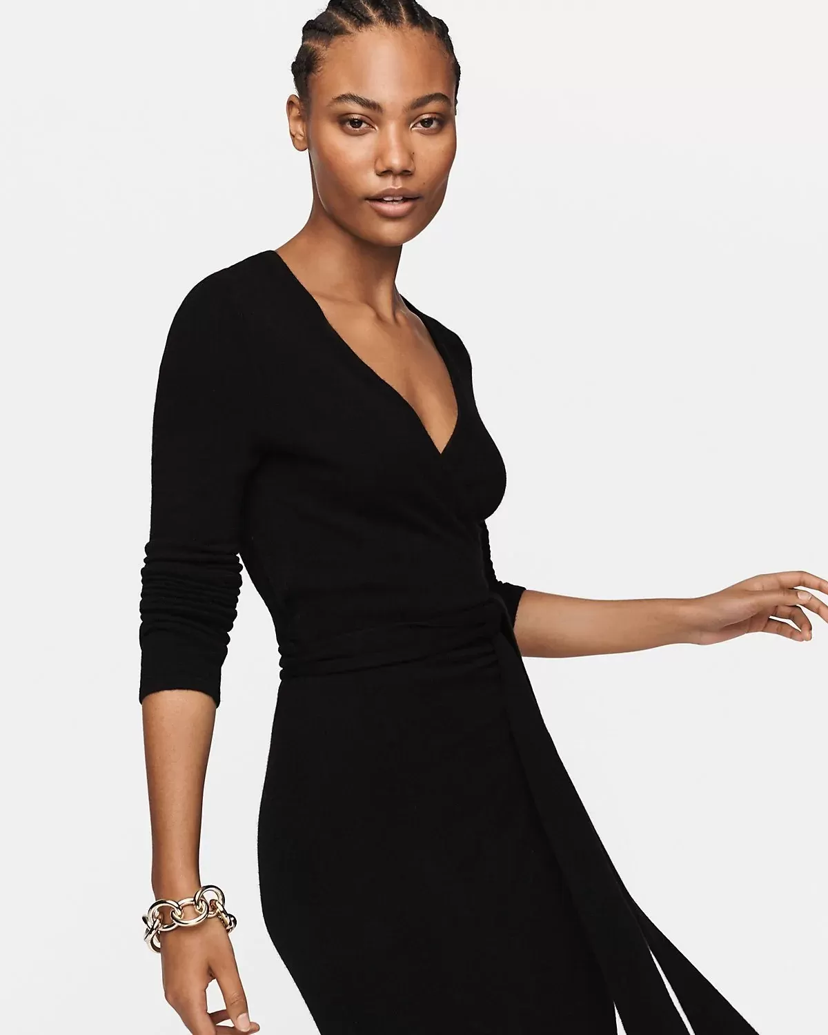 DVF New Linda Wool-Cashmere Wrap Dress, Black