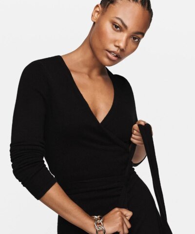 DVF New Linda Wool-Cashmere Wrap Dress, Black