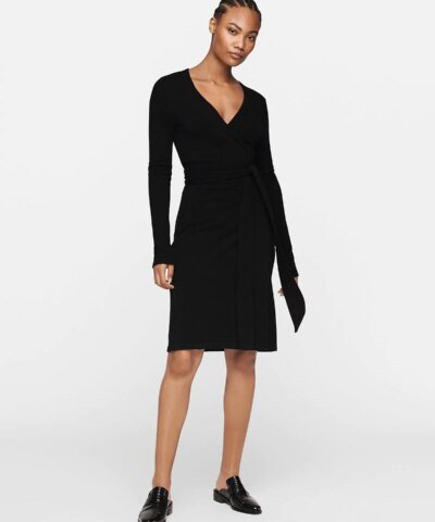 DVF New Linda Wool-Cashmere Wrap Dress, Black
