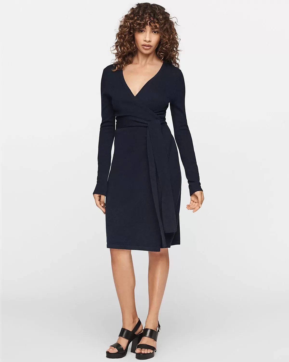 DVF New Linda Wool-Cashmere Wrap Dress, New Navy