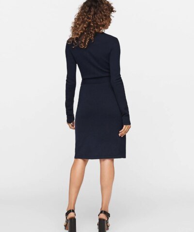DVF New Linda Wool-Cashmere Wrap Dress, New Navy