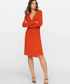 DVF New Linda Wool-Cashmere Wrap Dress, Pop Red