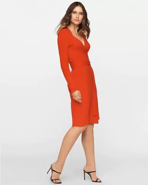 DVF New Linda Wool-Cashmere Wrap Dress, Pop Red