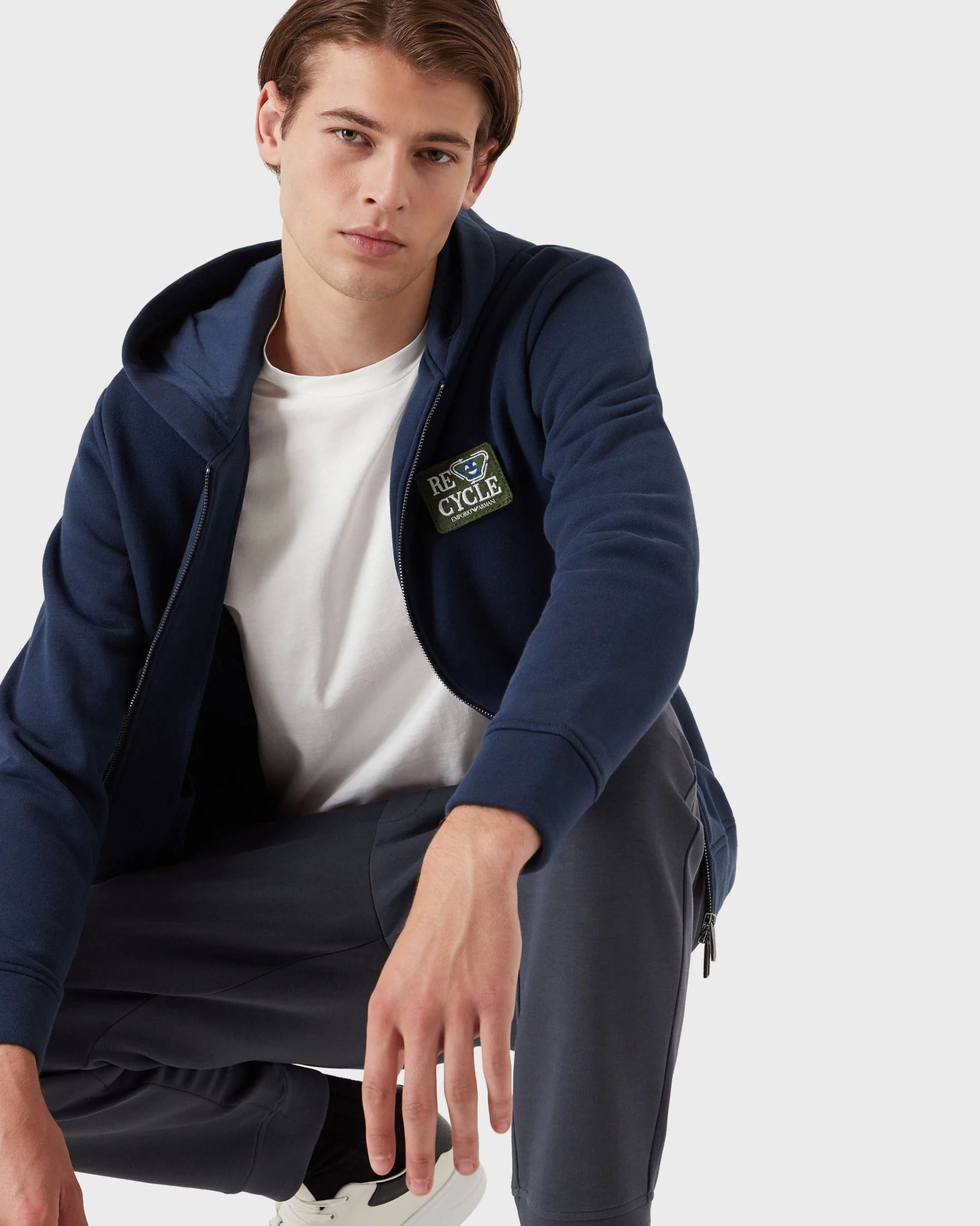 Emporio Armani Emoji Recycle Zipped, Hooded, Recycled-Jersey Sweatshirt