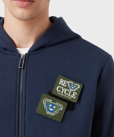 Emporio Armani Emoji Recycle Zipped, Hooded, Recycled-Jersey Sweatshirt