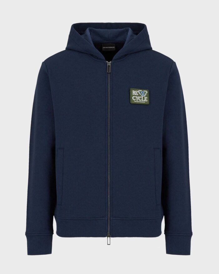 Emporio Armani Emoji Recycle Zipped, Hooded, Recycled-Jersey Sweatshirt