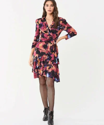 DVF Paloma Ruffled Mesh Wrap Dress