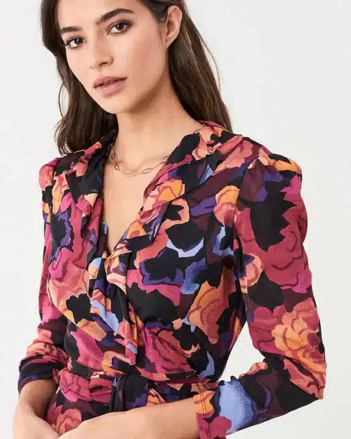 DVF Paloma Ruffled Mesh Wrap Dress