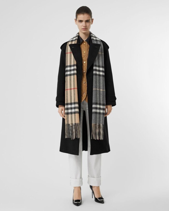 Burberry Long Reversible Check Double-Faced Cashmere Scarf