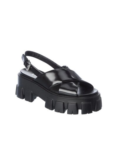 Prada Black Lug-Sole Leather Platform Slingback Sandals