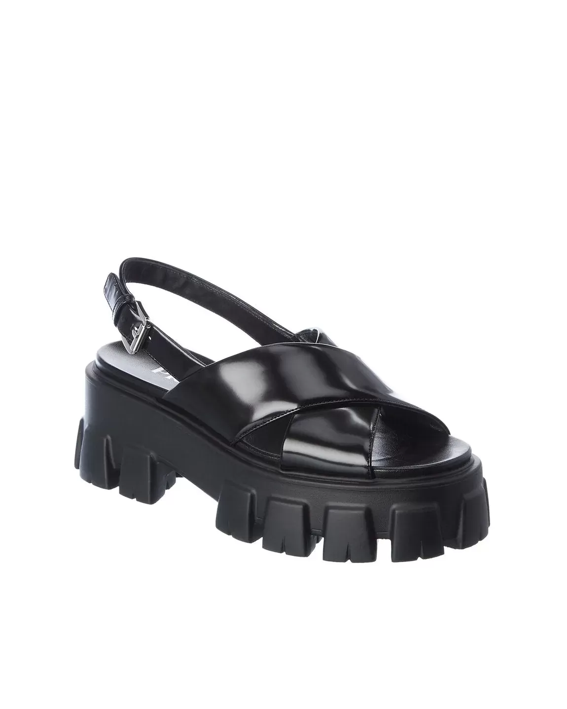 Prada Black Lug-Sole Leather Platform Slingback Sandals