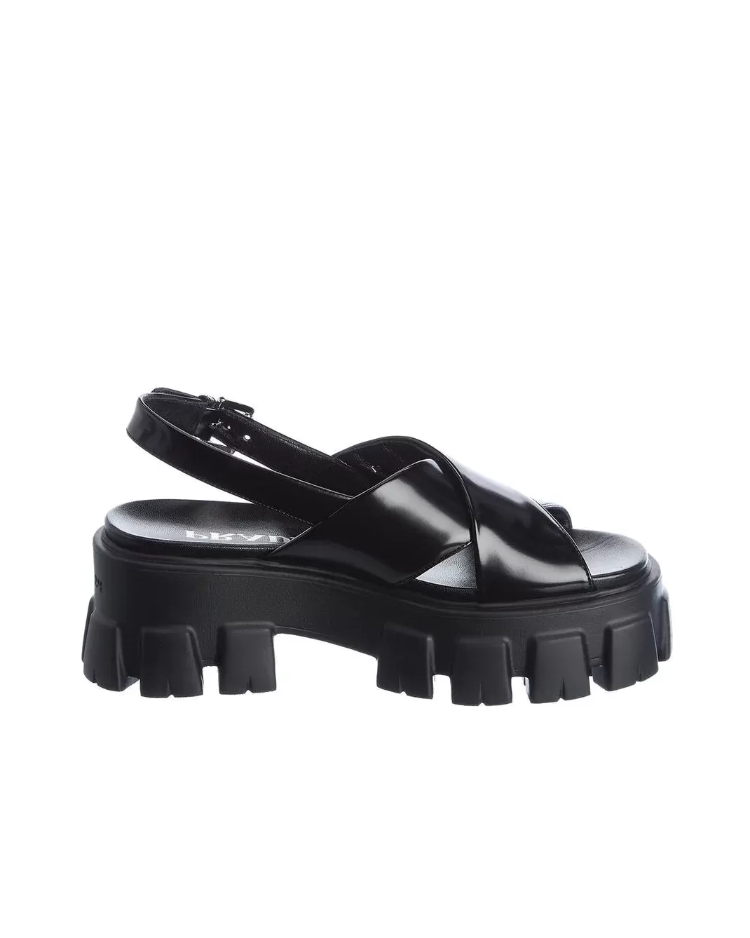 Prada Black Lug-Sole Leather Platform Slingback Sandals