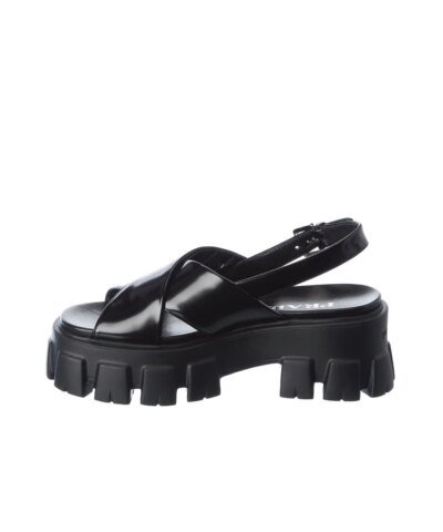 Prada Black Lug-Sole Leather Platform Slingback Sandals