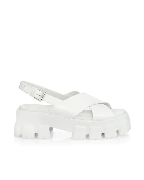 Prada White Lug-Sole Leather Platform Slingback Sandals