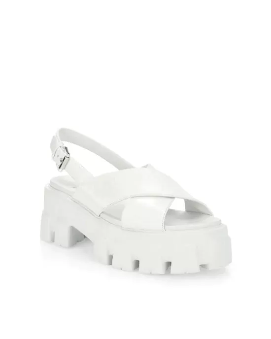 Prada White Lug-Sole Leather Platform Slingback Sandals