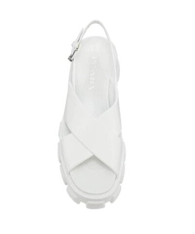 Prada White Lug-Sole Leather Platform Slingback Sandals