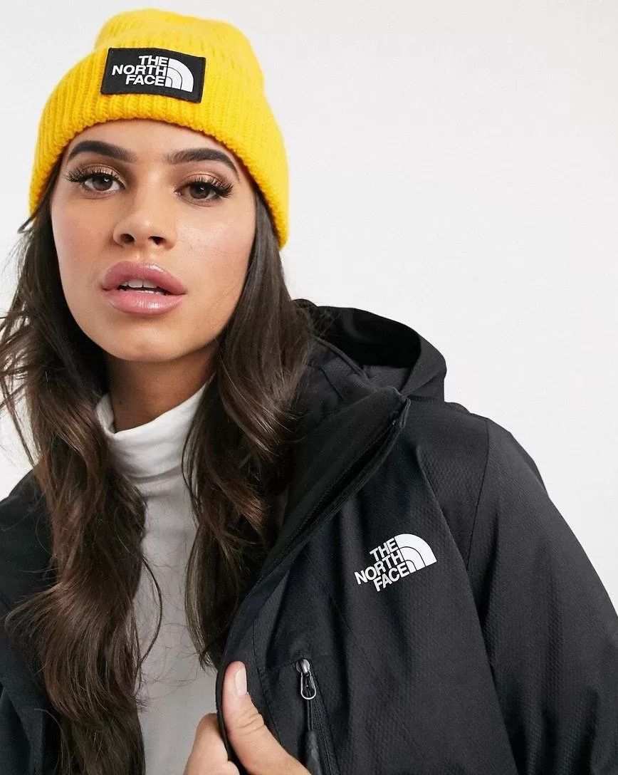 The North Face Logo Box Cuffed Beanie In Yollow