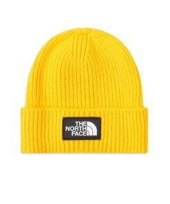 The North Face Logo Box Cuffed Beanie In Yollow