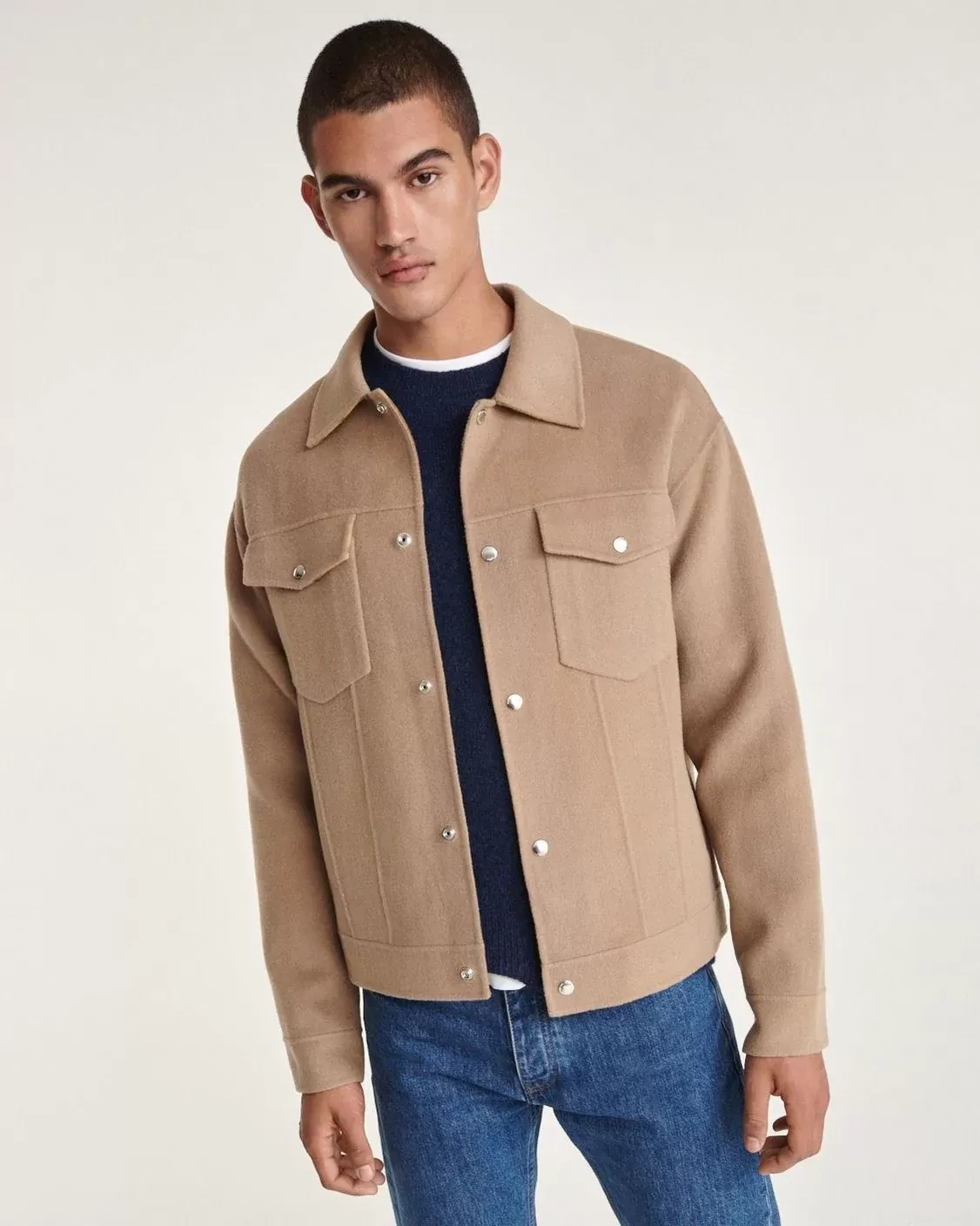 The Kooples Double-Sided Wool Jacket With Beige Pockets