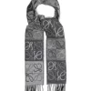 Loewe Fringed Wool and Cashmere-blend Jacquard Scarf, Black/White