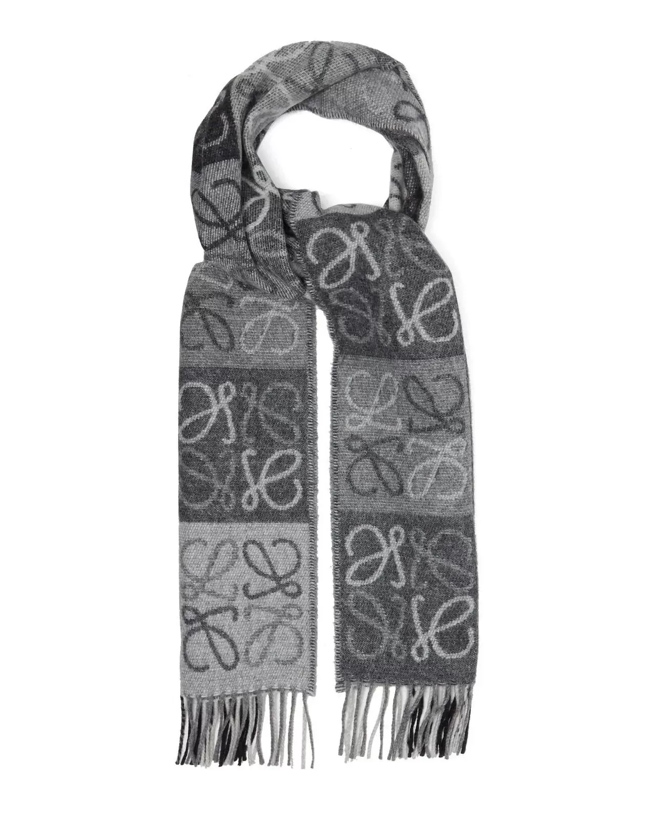 Loewe Fringed Wool and Cashmere-blend Jacquard Scarf, Black/White