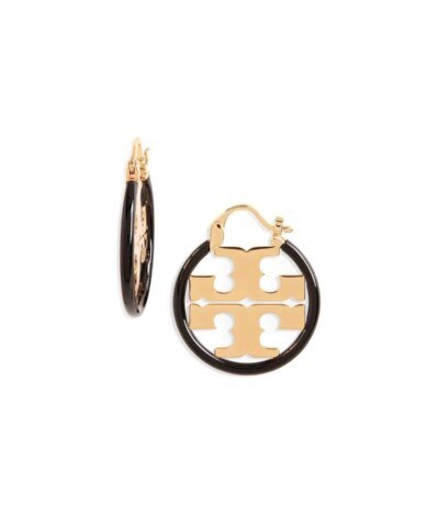 Tory Burch Miller Enamel Small Hoop Earring, Black