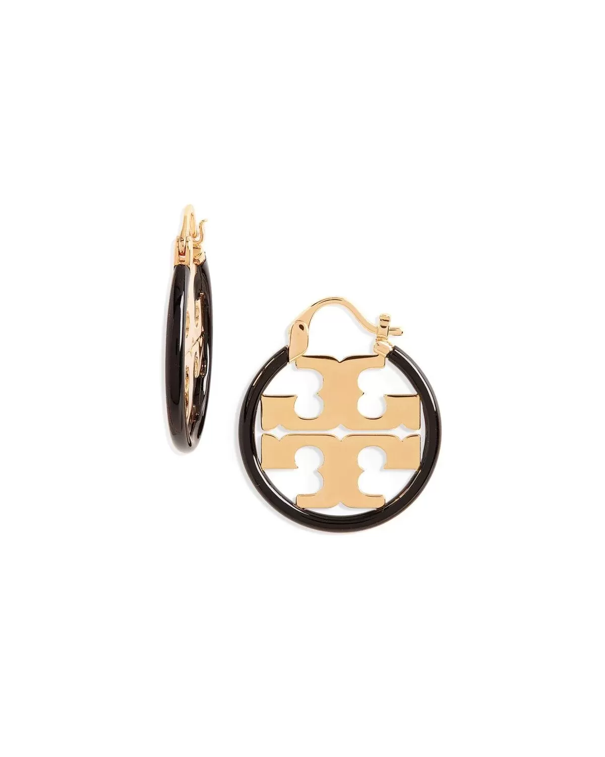 Tory Burch Miller Enamel Small Hoop Earring, Black