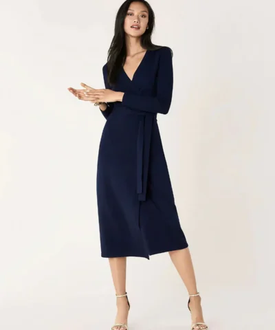 DVF Linda Cashmere Wrap Dress. Navy