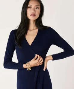 DVF Linda Cashmere Wrap Dress. Navy