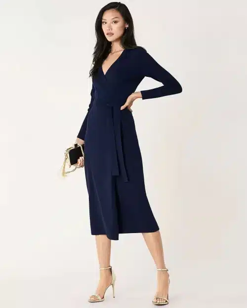 DVF Linda Cashmere Wrap Dress. Navy