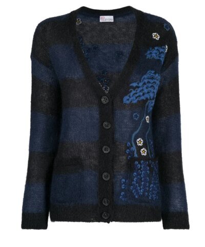 Red Valentino Asian Toile De Jouy Embroidered Mohair Cardigan