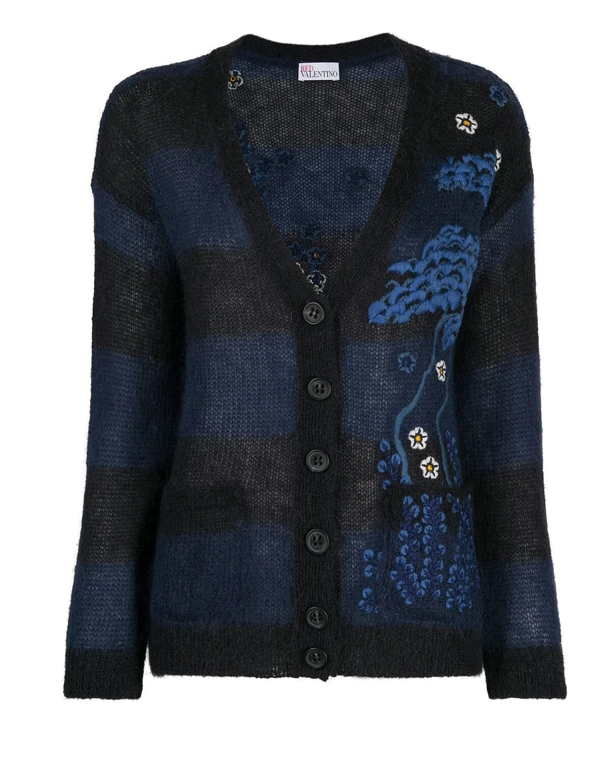 Red Valentino Asian Toile De Jouy Embroidered Mohair Cardigan