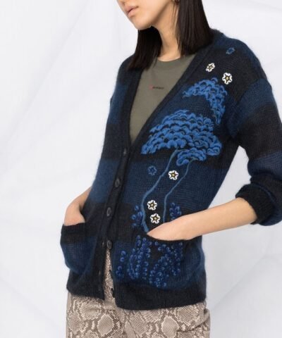 Red Valentino Asian Toile De Jouy Embroidered Mohair Cardigan