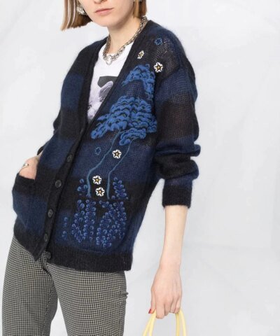 Red Valentino Asian Toile De Jouy Embroidered Mohair Cardigan