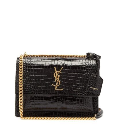 Saint Laurent Sunset Crocodile-Embossed Leather Bag