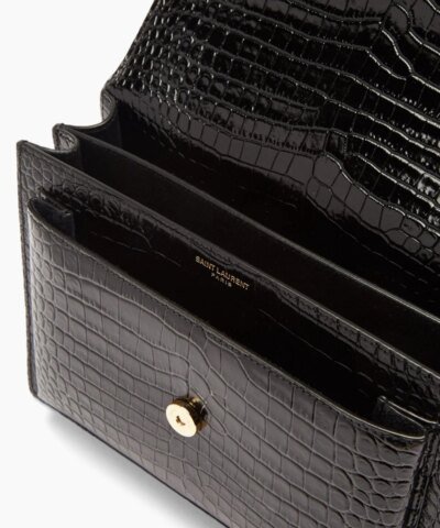 Saint Laurent Sunset Crocodile-Embossed Leather Bag