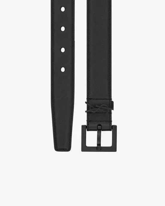 Saint Laurent Men's YSL Black Logo Leather Belt