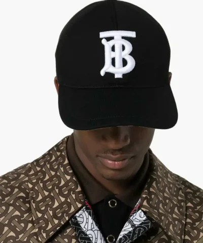 Burberry Black And White TB Logo Embroidered Cotton Baseball Cap