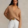 Polo Ralph Lauren Cable-Knit Wool-Cashmere Polo Sweater In Camel