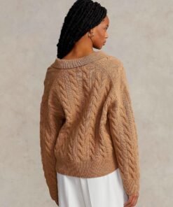 Polo Ralph Lauren Cable-Knit Wool-Cashmere Polo Sweater In Camel