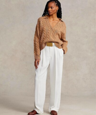 Polo Ralph Lauren Cable-Knit Wool-Cashmere Polo Sweater In Camel